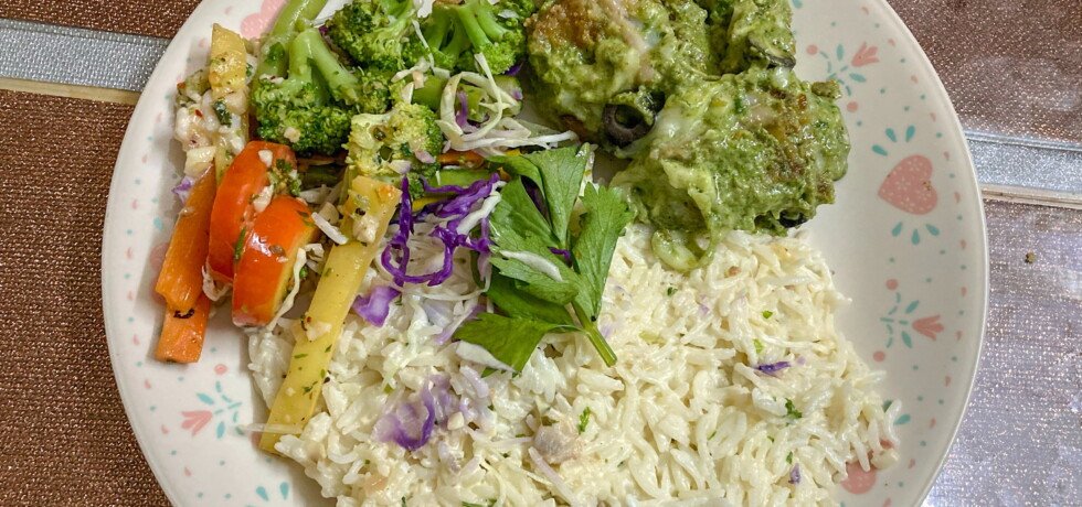 Pesto Fried Fish with Mushroom Risotto and Sautéed English Veggies from Caffe Primo