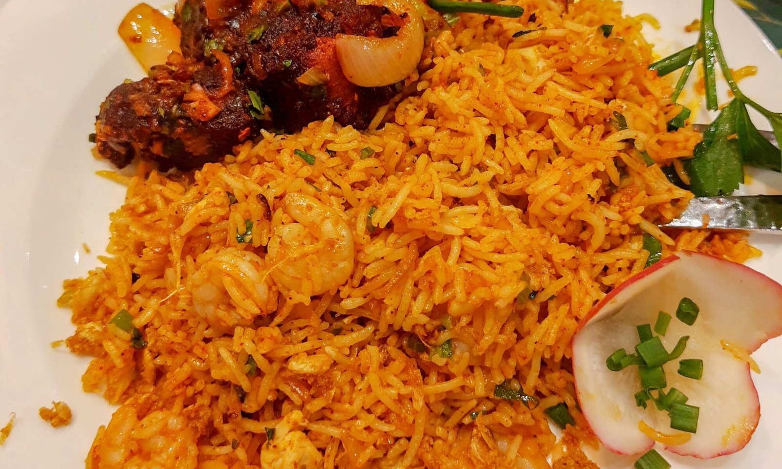 Chilly Garlic Seafood Fried Rice with Fish Chilli From Azad Star